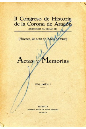(1920) II CONGRESO DE HISTORIA DE LA CORONA DE ARAG&Oacute;N